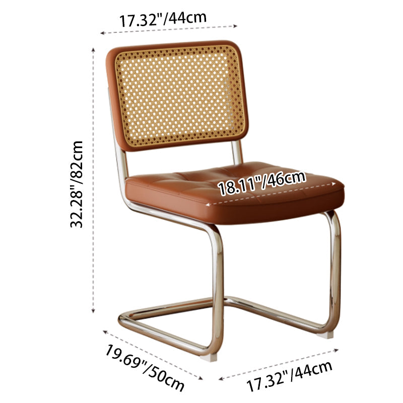 Traditional Vintage Arc Stainless Steel Leather Sponge Plastic Rattan Weaving Dining Chair Backrest Armless For Dining Room Lumendat