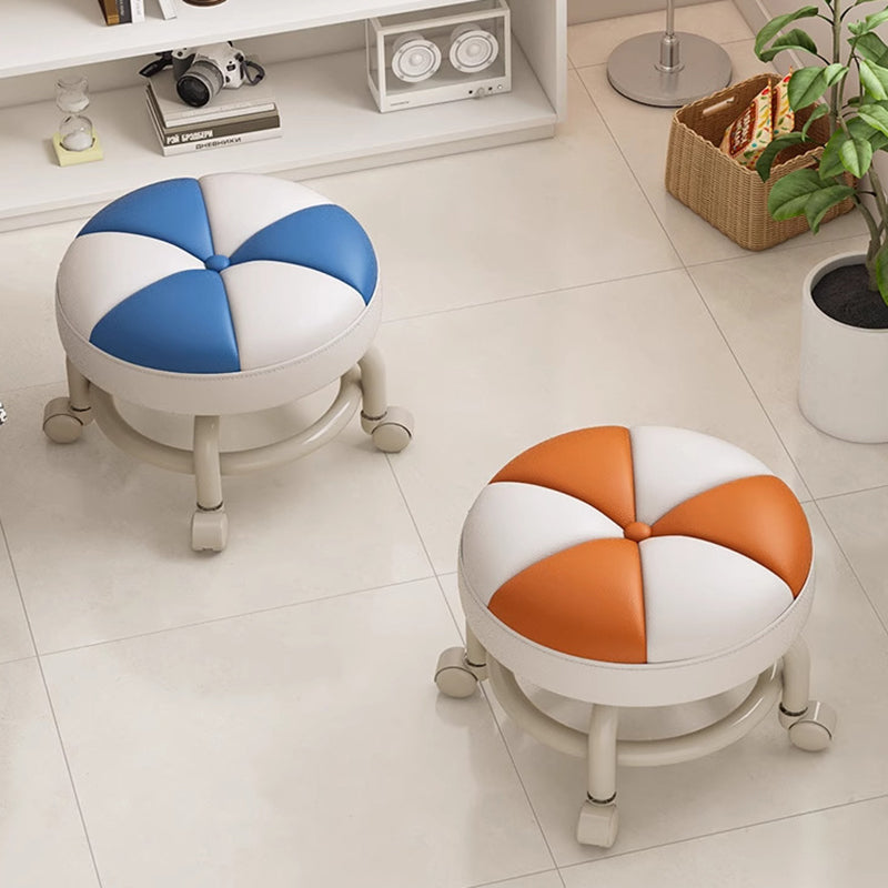 Lumendat Modern Simplicity Kids Movable Round PU Leather Carbon Steel Sponge Low Stool For Living Room Lumendat
