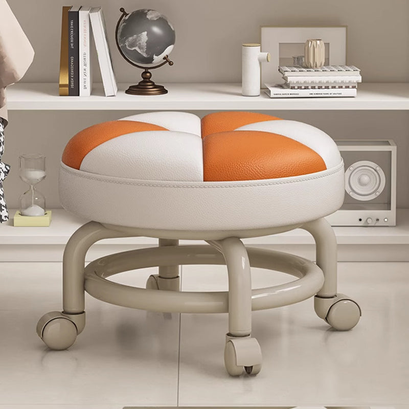 Lumendat Modern Simplicity Kids Movable Round PU Leather Carbon Steel Sponge Low Stool For Living Room Lumendat