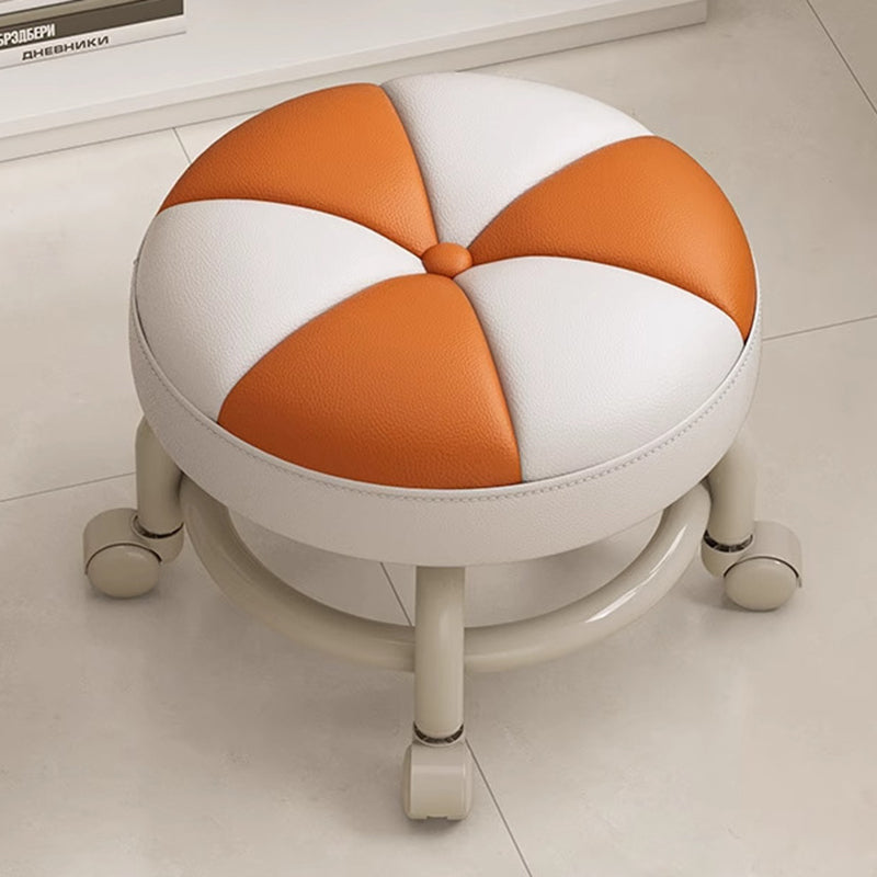 Lumendat Modern Simplicity Kids Movable Round PU Leather Carbon Steel Sponge Low Stool For Living Room Lumendat