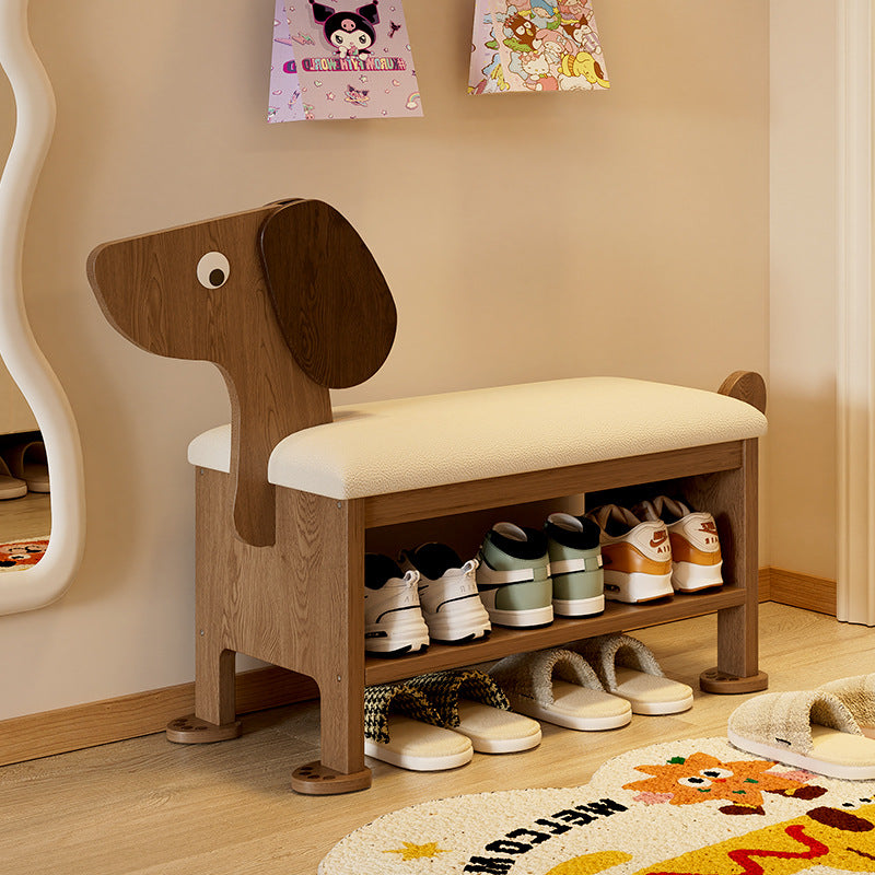 Lumendat Modern Art Deco Dog Rubberwood PU Leather Sponge Kids Shoe Bench Backless Armless For Entryway Lumendat