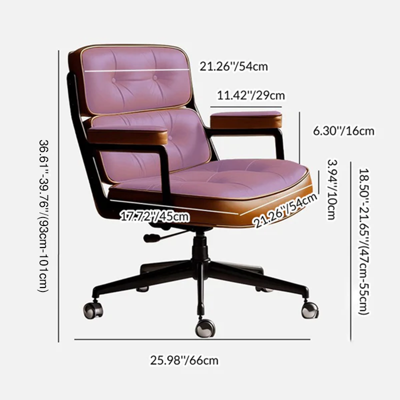 Contemporary Scandinavian Rotatable Rectangular Metal PU & Genuine Leather Sponge Liftable Desk Chair Backrest Armrest For Home Office DFM-F