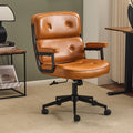 Contemporary Scandinavian Rotatable Rectangular Metal PU & Genuine Leather Sponge Liftable Desk Chair Backrest Armrest For Home Office DFM-F