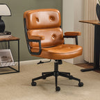 Contemporary Scandinavian Rotatable Rectangular Metal PU & Genuine Leather Sponge Liftable Desk Chair Backrest Armrest For Home Office DFM-F