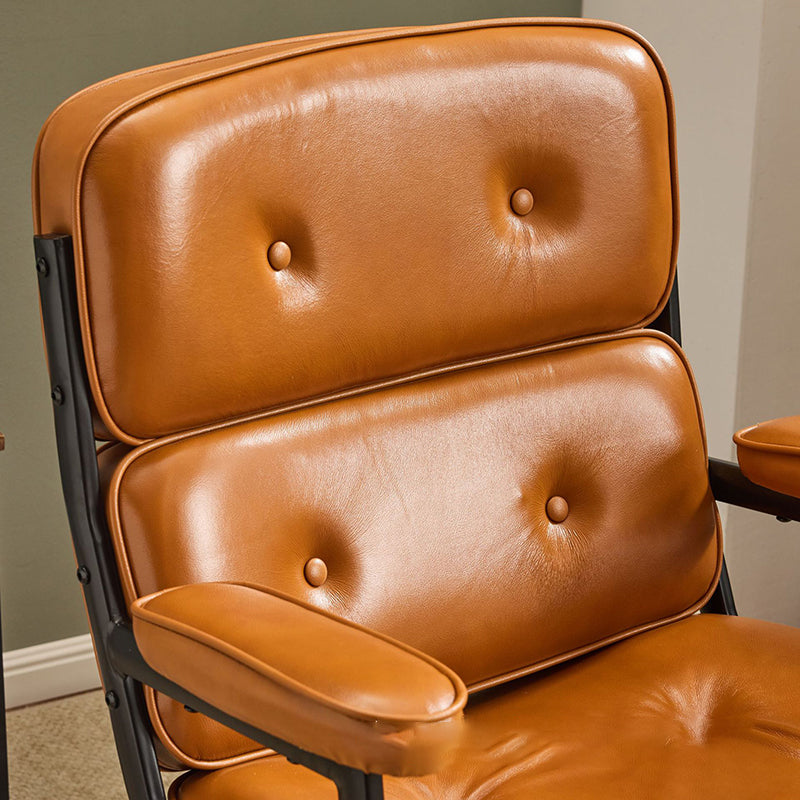 Contemporary Scandinavian Rotatable Rectangular Metal PU & Genuine Leather Sponge Liftable Desk Chair Backrest Armrest For Home Office DFM-F