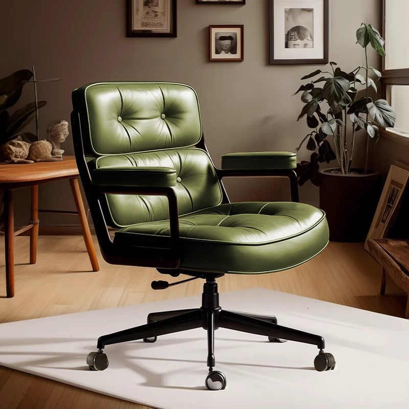 Contemporary Scandinavian Rotatable Rectangular Metal PU & Genuine Leather Sponge Liftable Desk Chair Backrest Armrest For Home Office DFM-F