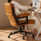 Contemporary Scandinavian Rotatable Rectangular Metal PU & Genuine Leather Sponge Liftable Desk Chair Backrest Armrest For Home Office DFM-F