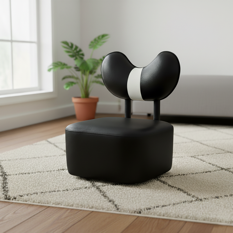Lumendat Contemporary Creative Cashew Nuts Square Pine Wood Faux Leather Sponge Movable Kids Low Stool Backrest Armless For Living Room Lumendat