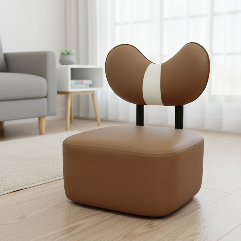 Lumendat Contemporary Creative Cashew Nuts Square Pine Wood Faux Leather Sponge Movable Kids Low Stool Backrest Armless For Living Room Lumendat