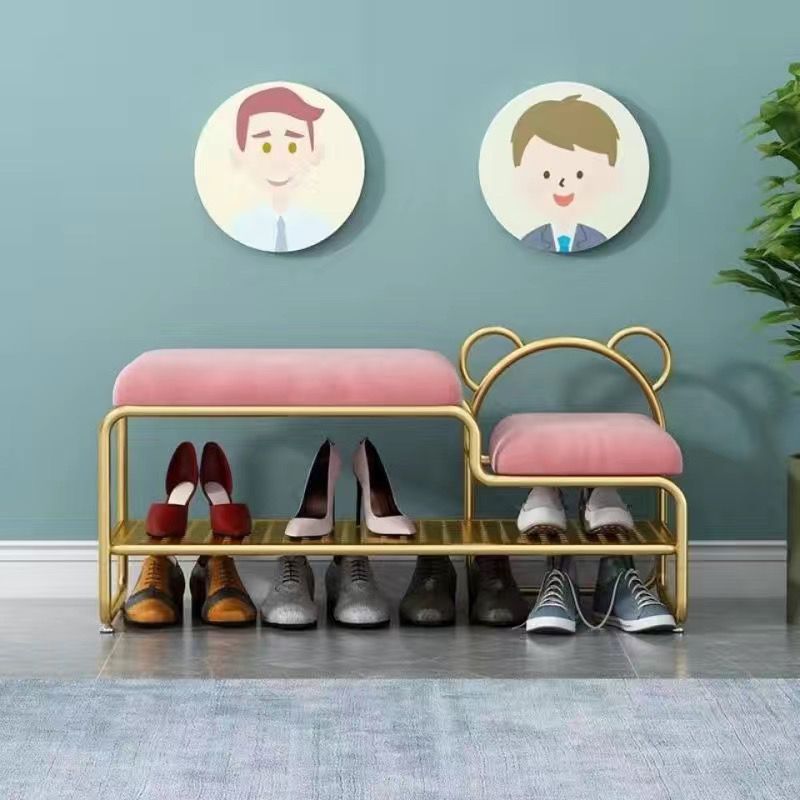 Lumendat Contemporary Scandinavian Iron Velvet Rectangular Bear Kids Shoe Bench Armless For Entryways Lumendat