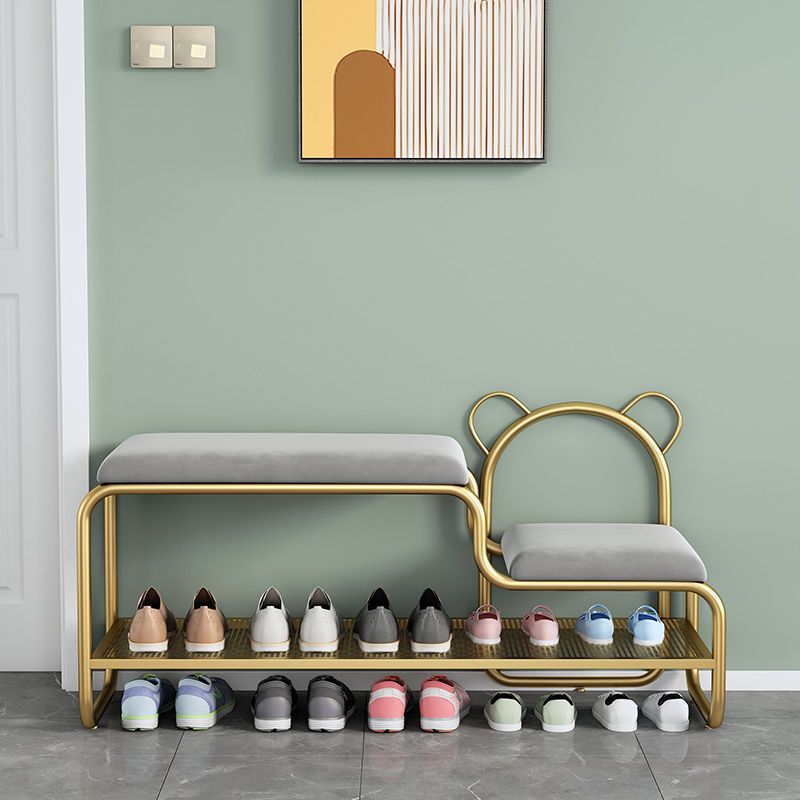 Lumendat Contemporary Scandinavian Iron Velvet Rectangular Bear Kids Shoe Bench Armless For Entryways Lumendat