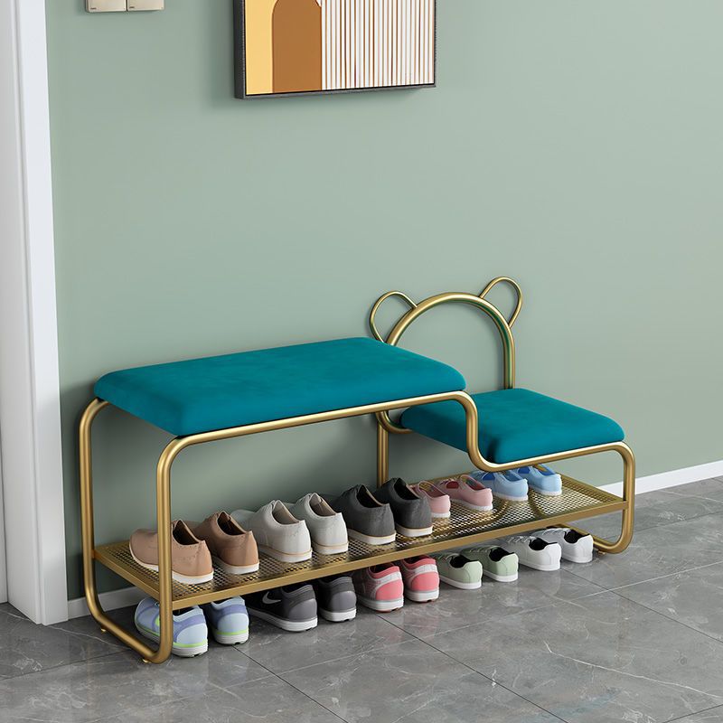 Lumendat Contemporary Scandinavian Iron Velvet Rectangular Bear Kids Shoe Bench Armless For Entryways Lumendat