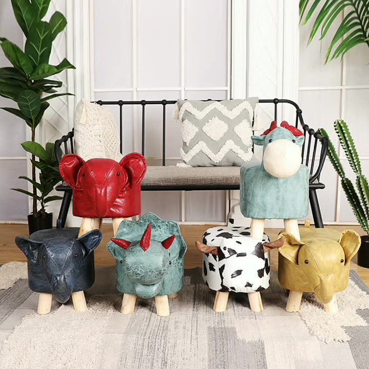 Lumendat Contemporary Creative Kids Fabric Wood Sponge Animal Elephant Footstool For Entryway Lumendat