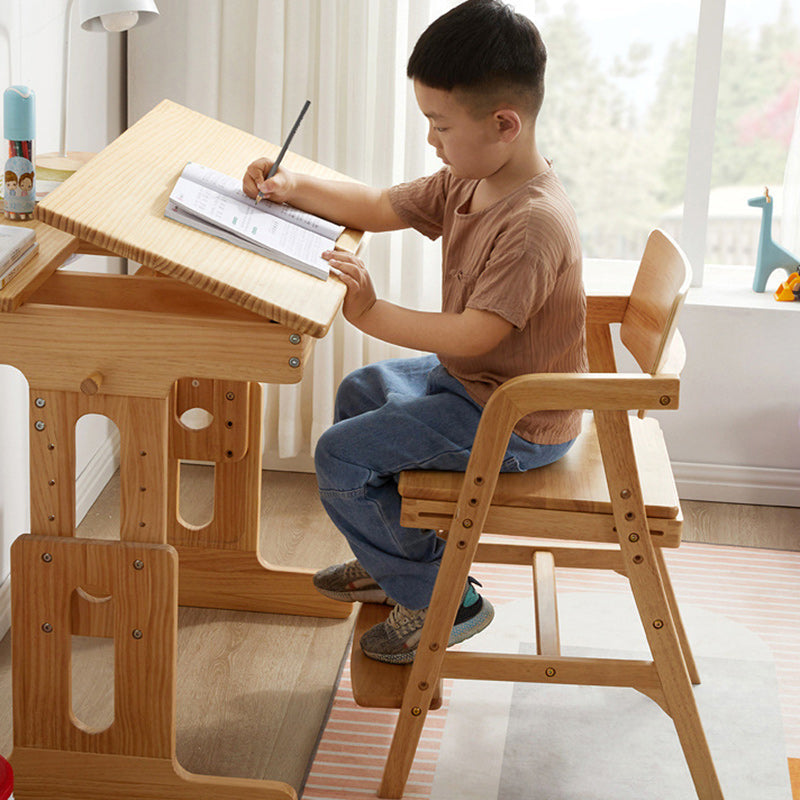 Modern Simplicity Kids Rubber Wood Fabric Sponge Square Trapezoidal Structure Desk Chair Footrest Adjustable For Home Office DFM-F