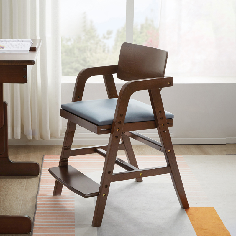 Modern Simplicity Kids Rubber Wood Fabric Sponge Square Trapezoidal Structure Desk Chair Footrest Adjustable For Home Office DFM-F