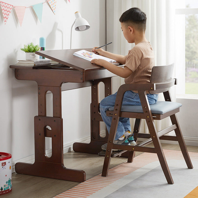 Modern Simplicity Kids Rubber Wood Fabric Sponge Square Trapezoidal Structure Desk Chair Footrest Adjustable For Home Office DFM-F