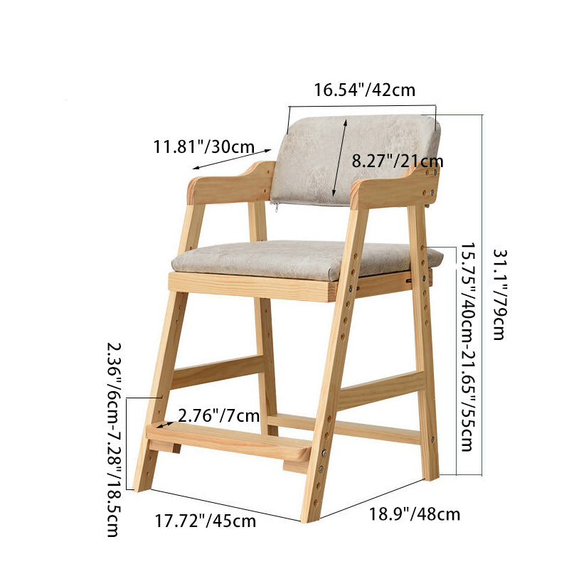Modern Simplicity Kids Rubber Wood Fabric Sponge Square Trapezoidal Structure Desk Chair Footrest Adjustable For Home Office DFM-F