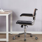 Contemporary Retro Weaving Rattan PU Leather Steel Alloy Liftable Square Desk Chair Backrest For Home Office DFM-F