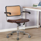 Contemporary Retro Weaving Rattan PU Leather Steel Alloy Liftable Square Desk Chair Backrest For Home Office DFM-F