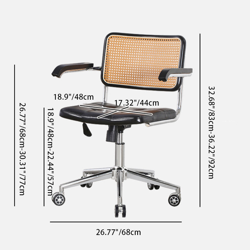 Contemporary Retro Weaving Rattan PU Leather Steel Alloy Liftable Square Desk Chair Backrest For Home Office DFM-F