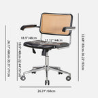 Contemporary Retro Weaving Rattan PU Leather Steel Alloy Liftable Square Desk Chair Backrest For Home Office DFM-F