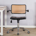 Contemporary Retro Weaving Rattan PU Leather Steel Alloy Liftable Square Desk Chair Backrest For Home Office DFM-F