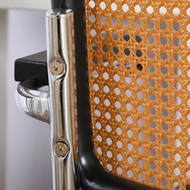 Contemporary Retro Weaving Rattan PU Leather Steel Alloy Liftable Square Desk Chair Backrest For Home Office DFM-F