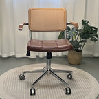 Contemporary Retro Weaving Rattan PU Leather Steel Alloy Liftable Square Desk Chair Backrest For Home Office DFM-F