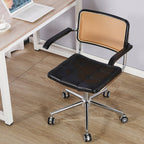 Contemporary Retro Weaving Rattan PU Leather Steel Alloy Liftable Square Desk Chair Backrest For Home Office DFM-F
