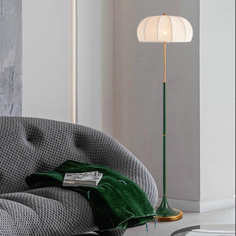 Contemporary Retro Fabric Metal Round Lantern Striped 1-Light Standing Floor Lamp For Living Room Lumendat