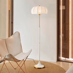 Contemporary Retro Fabric Metal Round Lantern Striped 1-Light Standing Floor Lamp For Living Room Lumendat