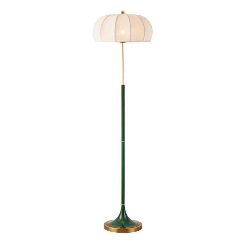 Contemporary Retro Fabric Metal Round Lantern Striped 1-Light Standing Floor Lamp For Living Room Lumendat