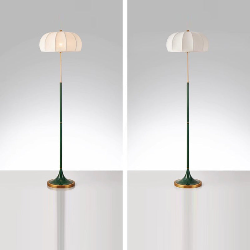 Contemporary Retro Fabric Metal Round Lantern Striped 1-Light Standing Floor Lamp For Living Room Lumendat