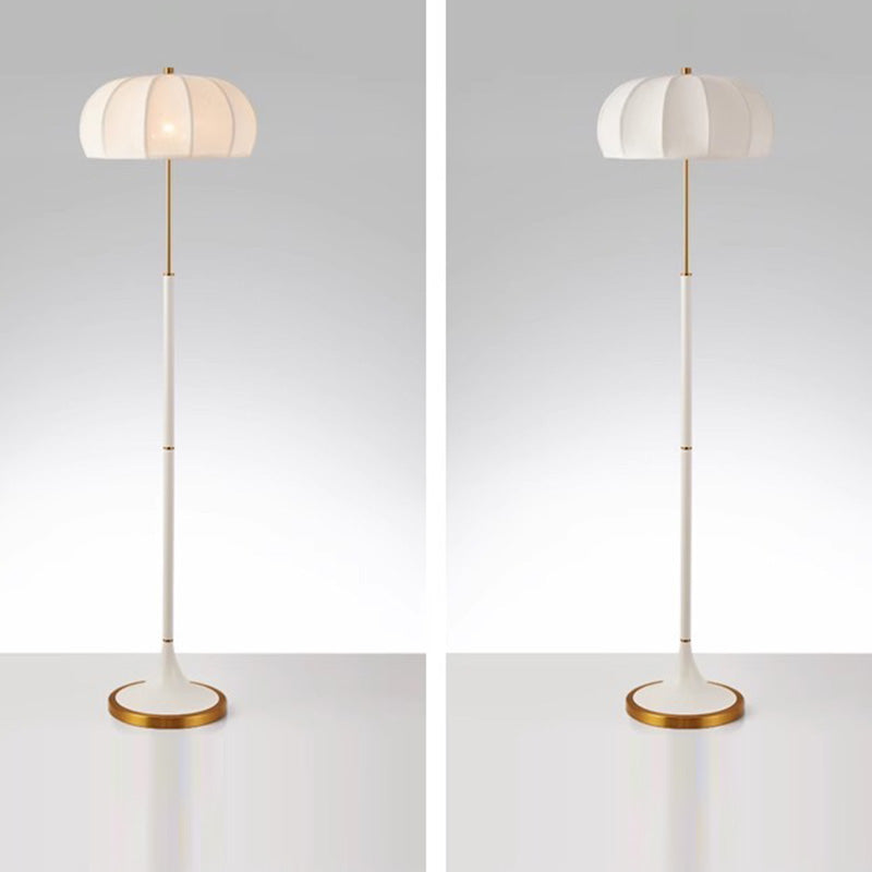 Contemporary Retro Fabric Metal Round Lantern Striped 1-Light Standing Floor Lamp For Living Room Lumendat