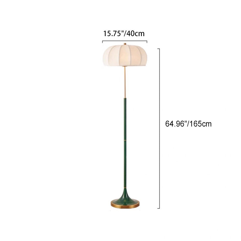 Contemporary Retro Fabric Metal Round Lantern Striped 1-Light Standing Floor Lamp For Living Room Lumendat