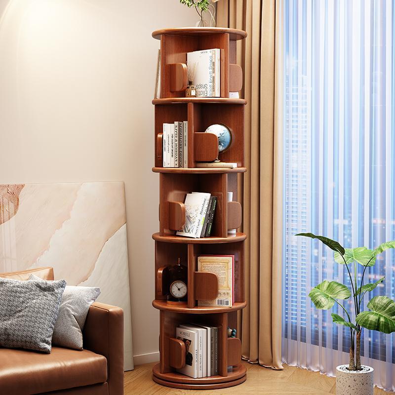 Modern Minimalist Solid Wood Round Cylinder Rotating Bookshelf 2/3/4/5 Tier For Home Office And Living Room DFM-F