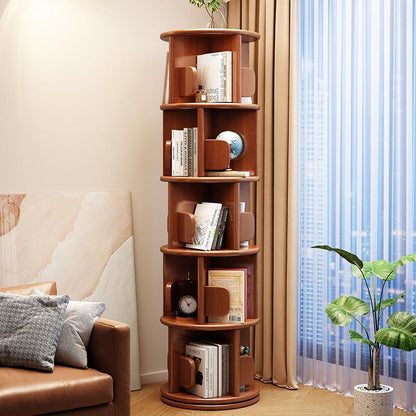 Modern Minimalist Solid Wood Round Cylinder Rotating Bookshelf 2/3/4/5 Tier For Home Office And Living Room