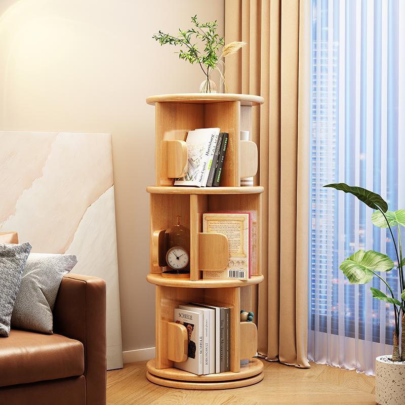 Modern Minimalist Solid Wood Round Cylinder Rotating Bookshelf 2/3/4/5 Tier For Home Office And Living Room DFM-F