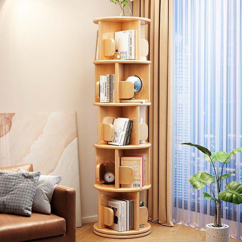 Modern Minimalist Solid Wood Round Cylinder Rotating Bookshelf 2/3/4/5 Tier For Home Office And Living Room DFM-F