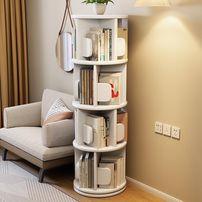 Modern Minimalist Solid Wood Round Cylinder Rotating Bookshelf 2/3/4/5 Tier For Home Office And Living Room DFM-F