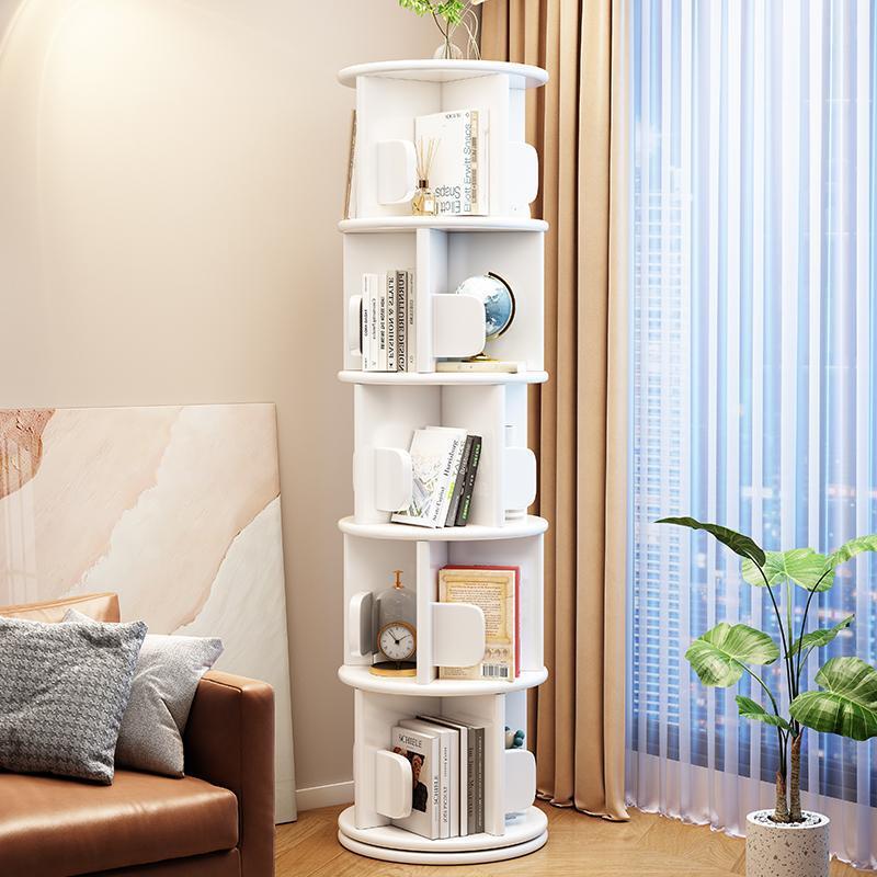 Modern Minimalist Solid Wood Round Cylinder Rotating Bookshelf 2/3/4/5 Tier For Home Office And Living Room DFM-F