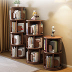 Modern Minimalist Solid Wood Round Cylinder Rotating Bookshelf 2/3/4/5 Tier For Home Office And Living Room DFM-F