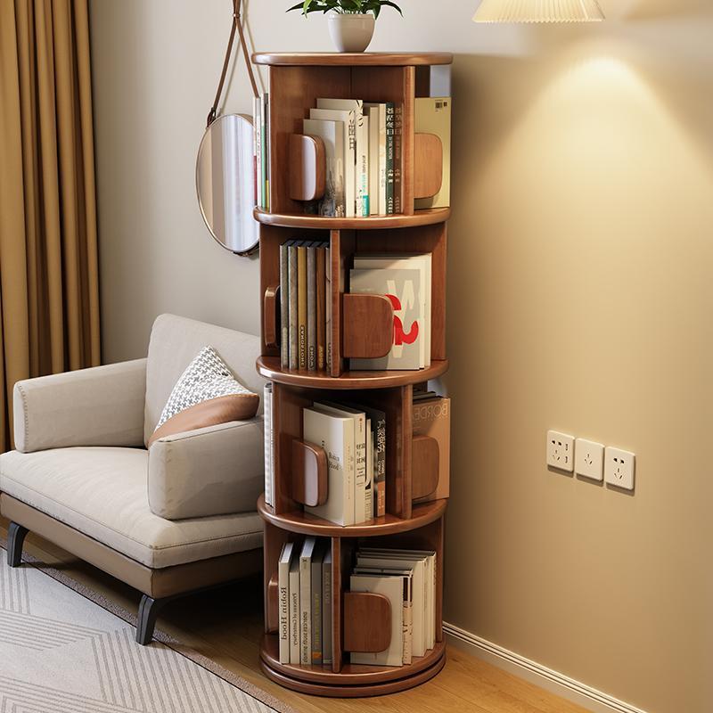 Modern Minimalist Solid Wood Round Cylinder Rotating Bookshelf 2/3/4/5 Tier For Home Office And Living Room DFM-F