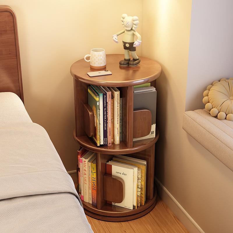 Modern Minimalist Solid Wood Round Cylinder Rotating Bookshelf 2/3/4/5 Tier For Home Office And Living Room DFM-F