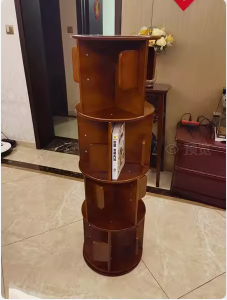 Modern Minimalist Solid Wood Round Cylinder Rotating Bookshelf 2/3/4/5 Tier For Home Office And Living Room DFM-F
