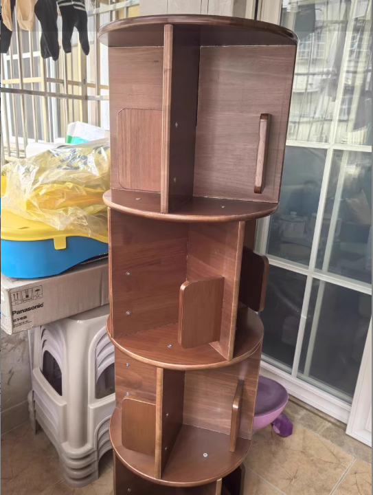 Modern Minimalist Solid Wood Round Cylinder Rotating Bookshelf 2/3/4/5 Tier For Home Office And Living Room DFM-F