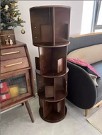 Modern Minimalist Solid Wood Round Cylinder Rotating Bookshelf 2/3/4/5 Tier For Home Office And Living Room DFM-F
