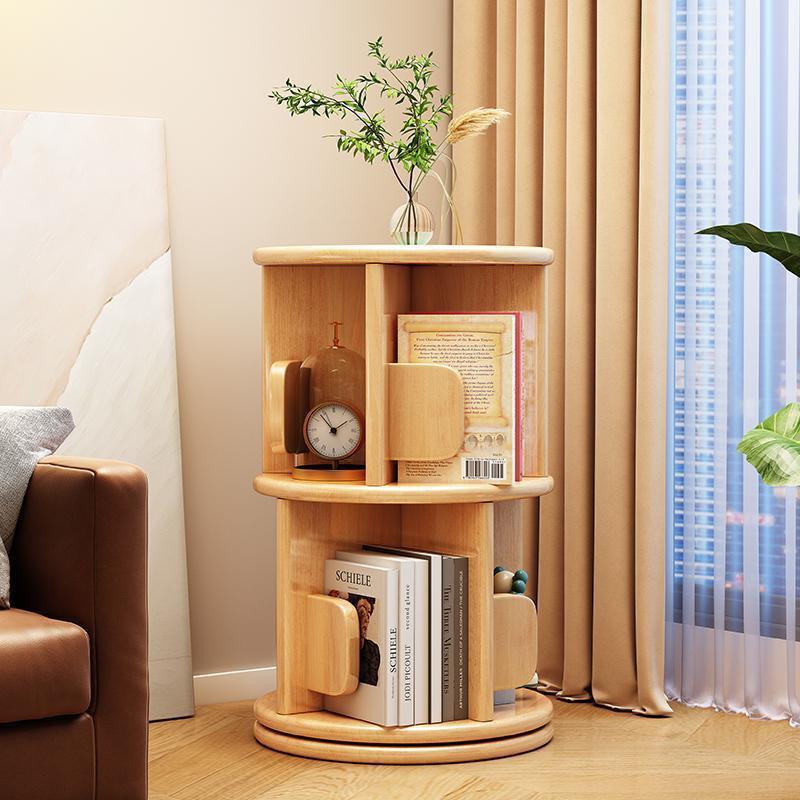 Modern Minimalist Solid Wood Round Cylinder Rotating Bookshelf 2/3/4/5 Tier For Home Office And Living Room DFM-F