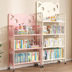 Lumendat Modern Minimalist Cat-Shaped Rectangular Carbon Steel Movable Kids Bookshelf 3/4-Tier Storage For Study Lumendat