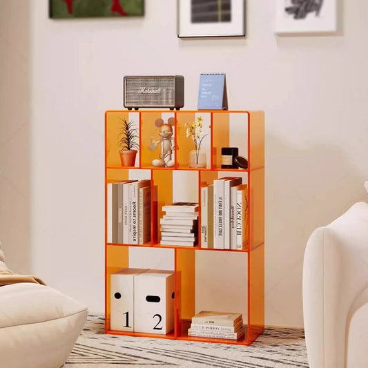 Modern Minimalist Acrylic Rectangular Storage Bookshelf 3-Tier For Home Office